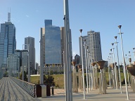 The view looking away from the Yarra. That's our office building in the middle, with the footbridge and art-works of Birrarung Marr in the foreground.